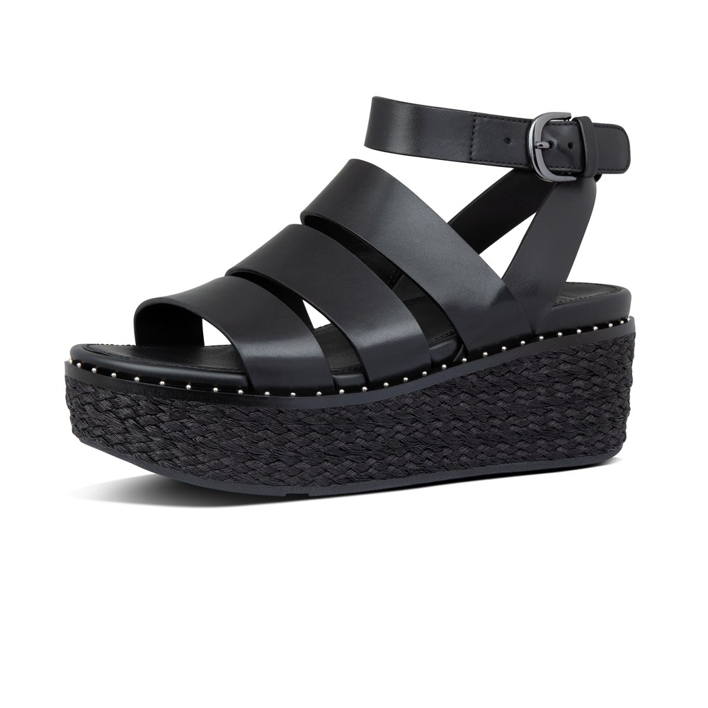 Fitflop Womens Wedge - Eloise Espadrille Sandals - Black - 539-TGCMAZ